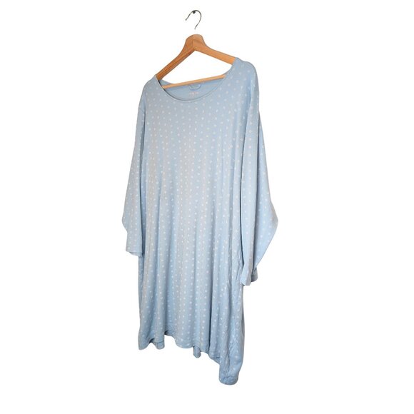 Lands’ End Women's 3X Nightgown Long Sleeve Floral Knit Cotton Sleepwear Blue - Picture 2 of 8